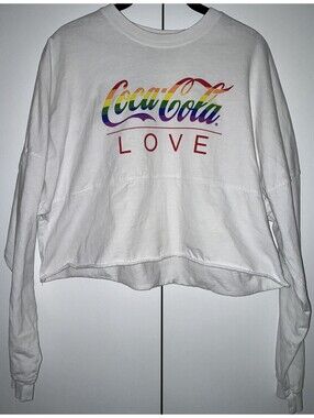Coca-Cola Love Pride Crop T-Shirt Medium White Rainbow Logo Spirit Jersey
